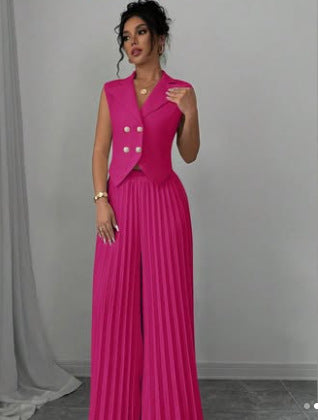 Women's Fashion Vest & Pleated Skirt Pants Set – Trendy Two-Piece Outfit