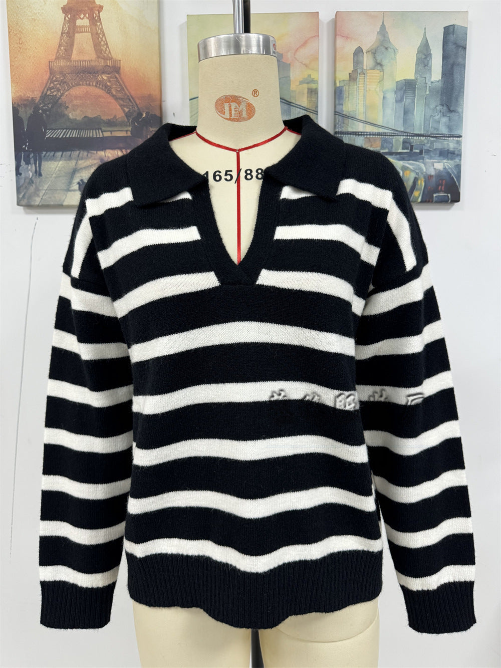 Fashion Striped Plus Sizes Knitted Sweaters for Women