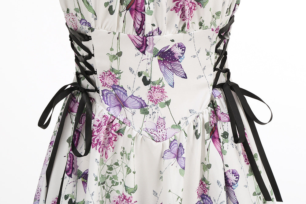 legant Floral Print O-Ring Strap Slimming Party Dress