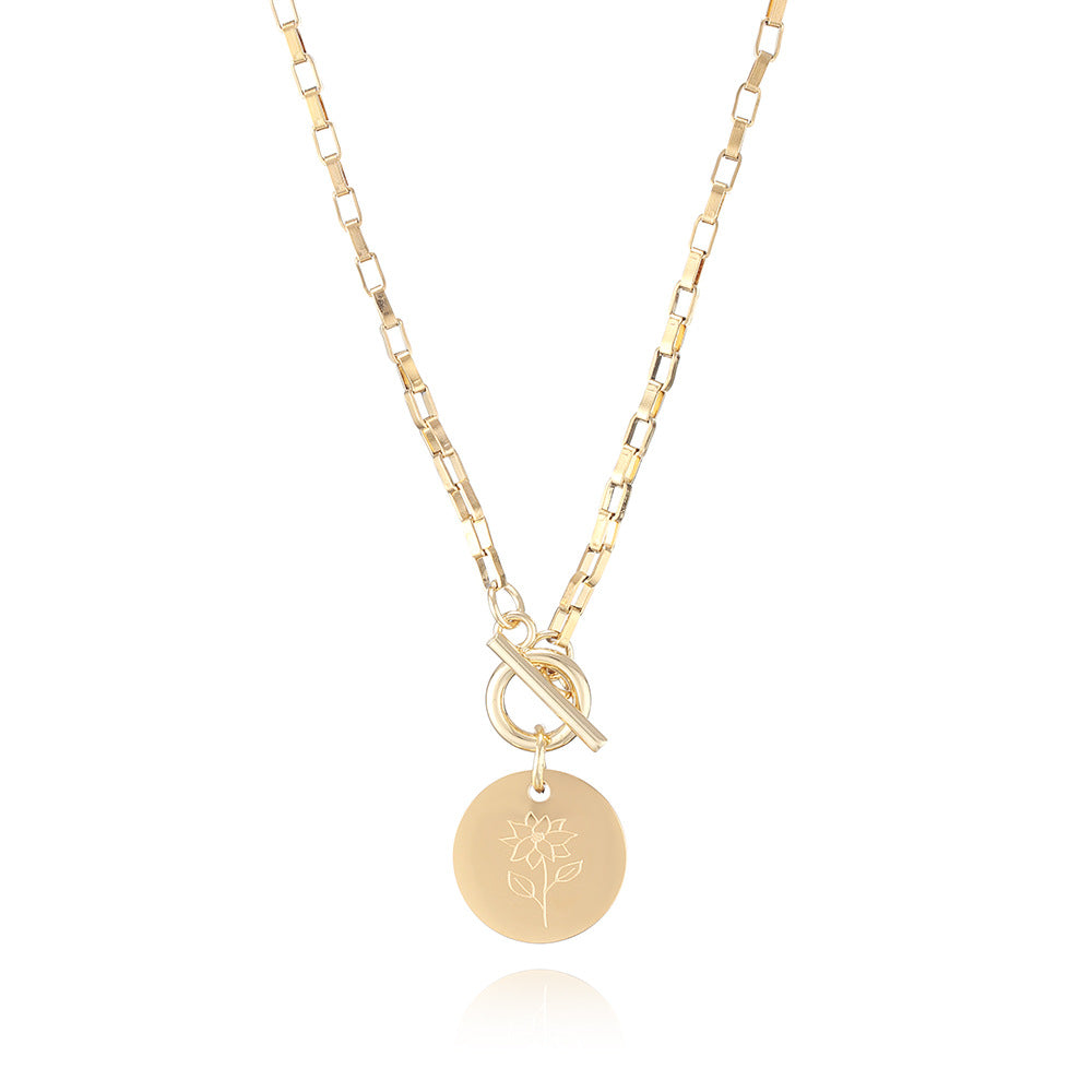 Designed Month Flowers Birthday Gifts Round Pendant Necklaces