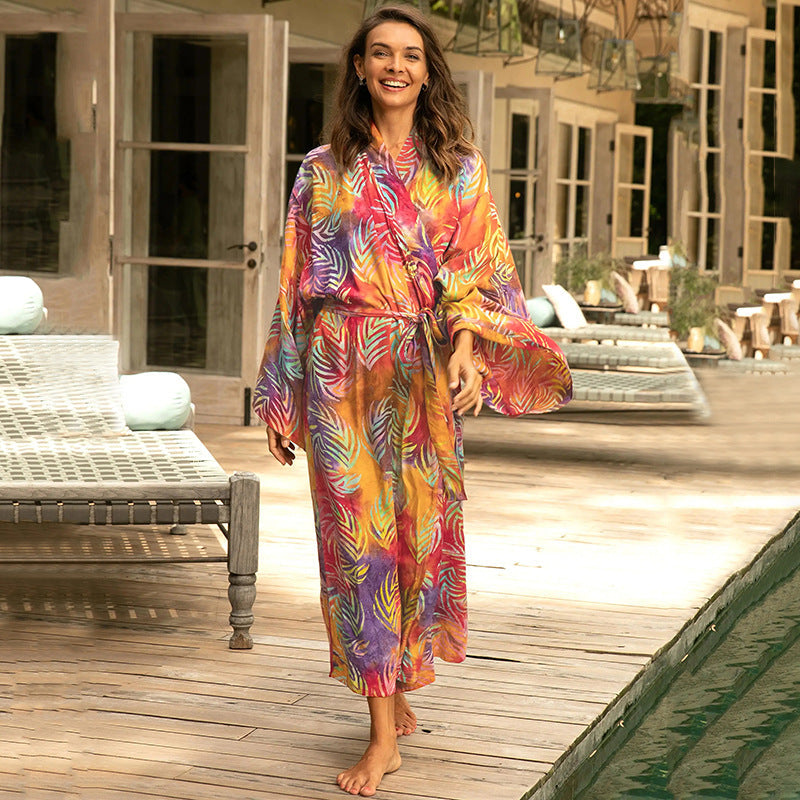 Leopard Print Long Kimono Cover-Up