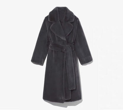 Long Plush Rabbit Hair & Mink Fur-Like Coat