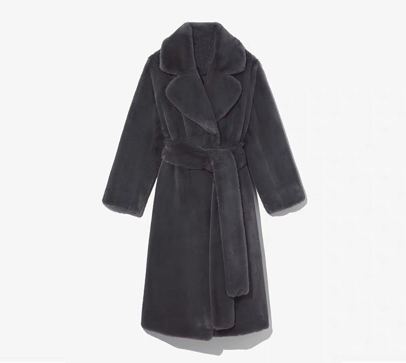 Long Plush Rabbit Hair & Mink Fur-Like Coat