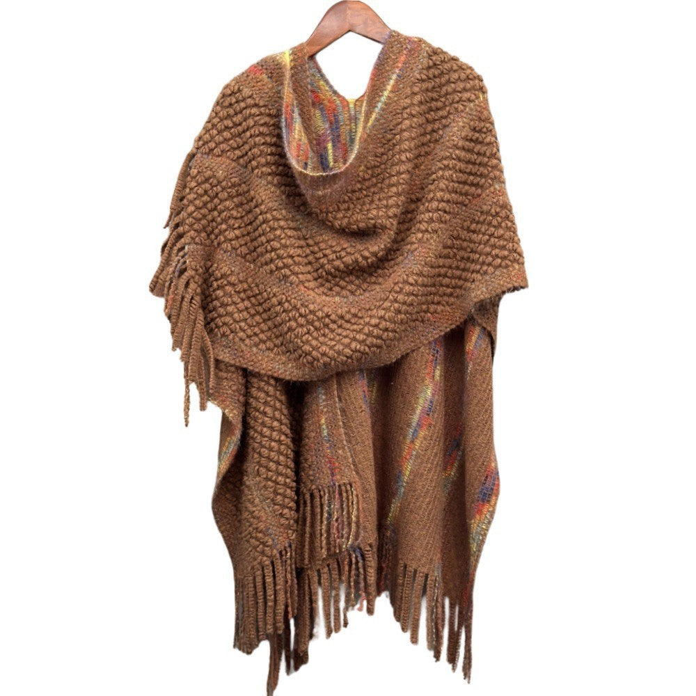 Colorful Popcorn Stitch Knit Shawl