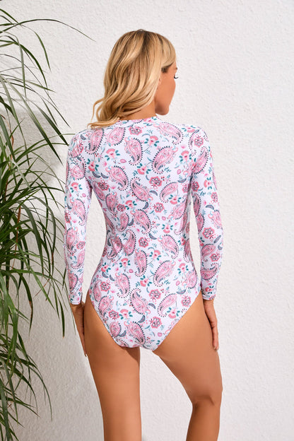 Women's Long Sleeve Multi-Color Print Zip-Up One-Piece Snorkel & Surf Wetsuit