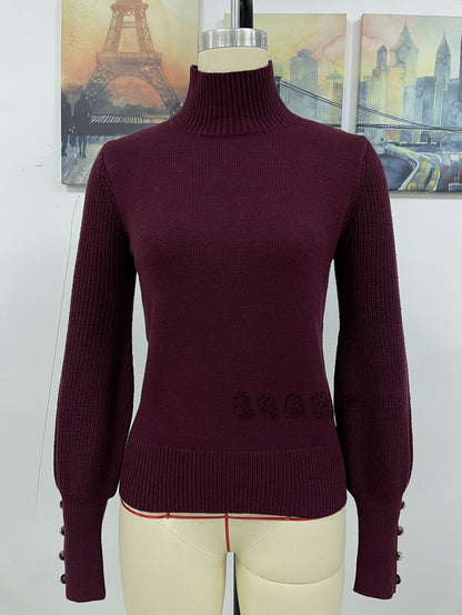 Casual High Neck Beaded Women Sweaters