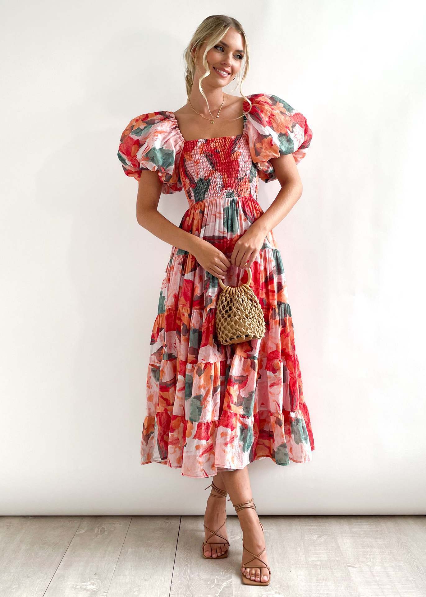 Women's Off-Shoulder Lantern Sleeve High Waist Summer Dress-red-S-Free Shipping Leatheretro