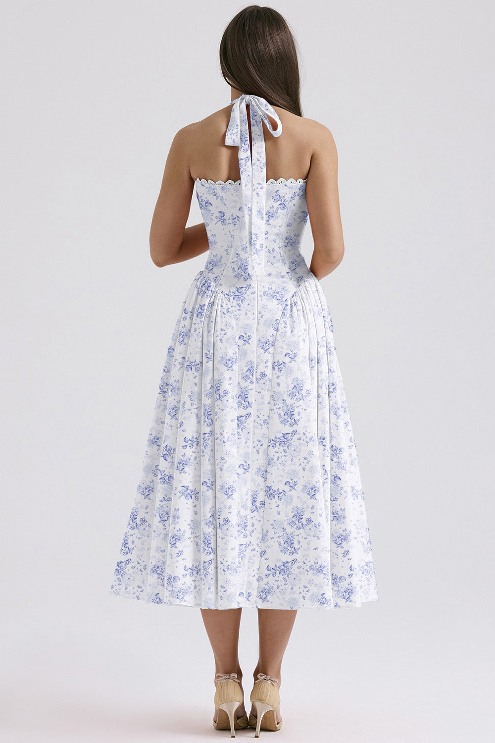 Women's Summer Floral Print Bodycon Halter Neck Maxi Dress