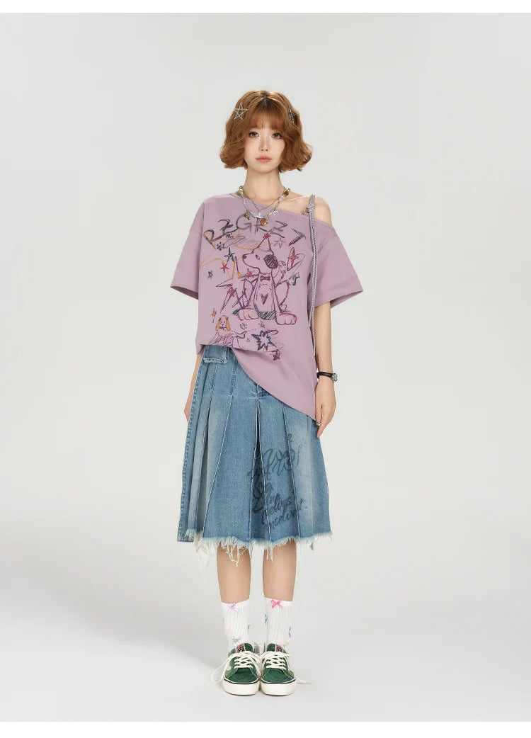 Girlyhaloy Vintage Off-Shoulder T-Shirt