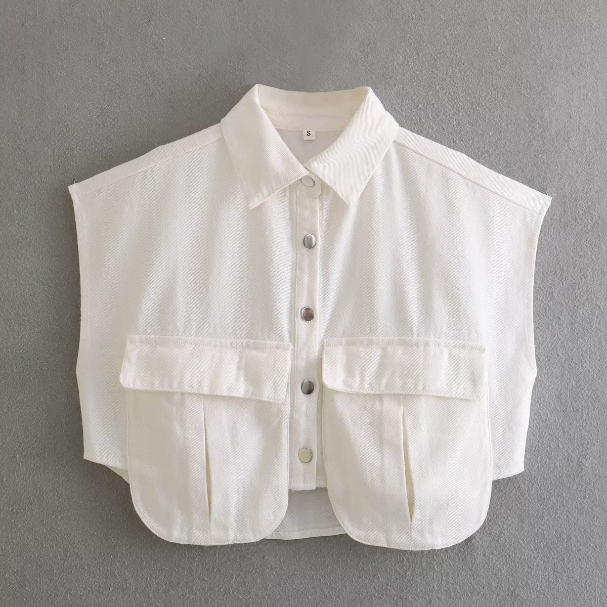 Women's Solid Color Oversized Pocket Sleeveless Polo Collar Denim Shirt Top