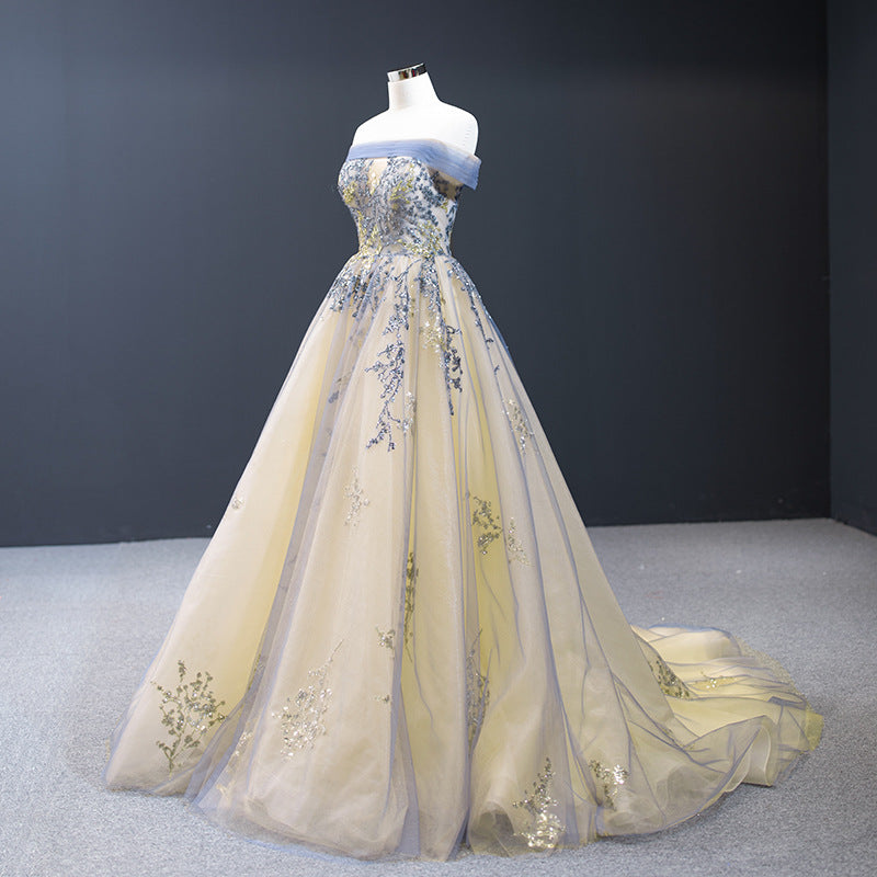 Elegant One-Shoulder Ball Gown Bridal Queen Wedding Gown
