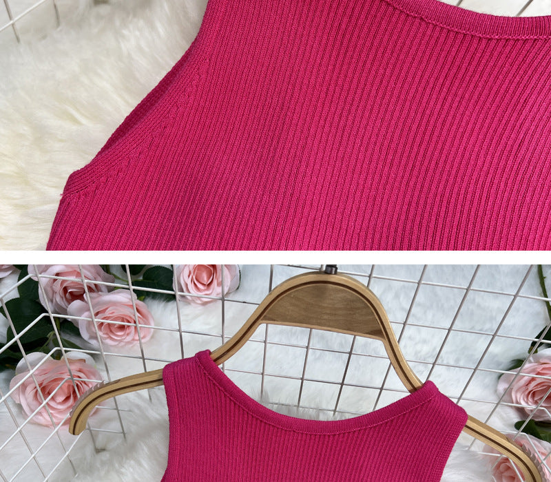 Sexy Summer Twist Designed Knitted Tank Top Elastic Dresses