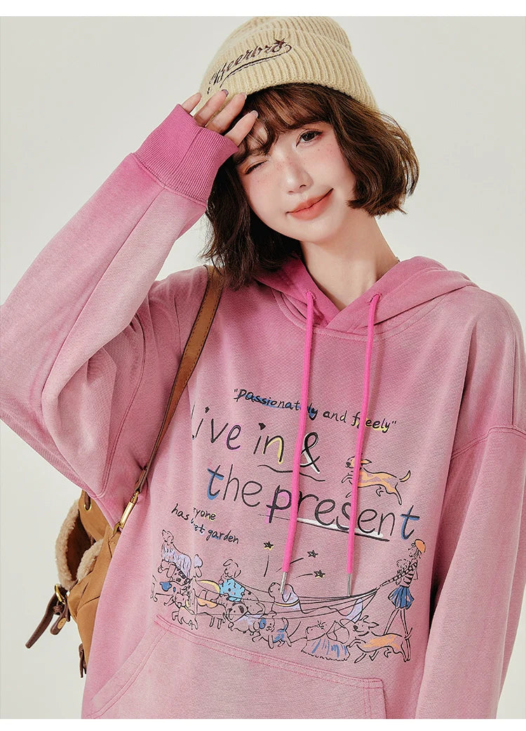 Girlyhalo Retro Hooded Sweatshirt-Pink without Velvet-S-Free Shipping Leatheretro