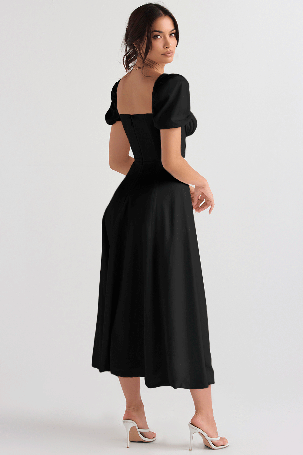Women's Floral Wrap Slit Maxi Dress with Puff Sleeves