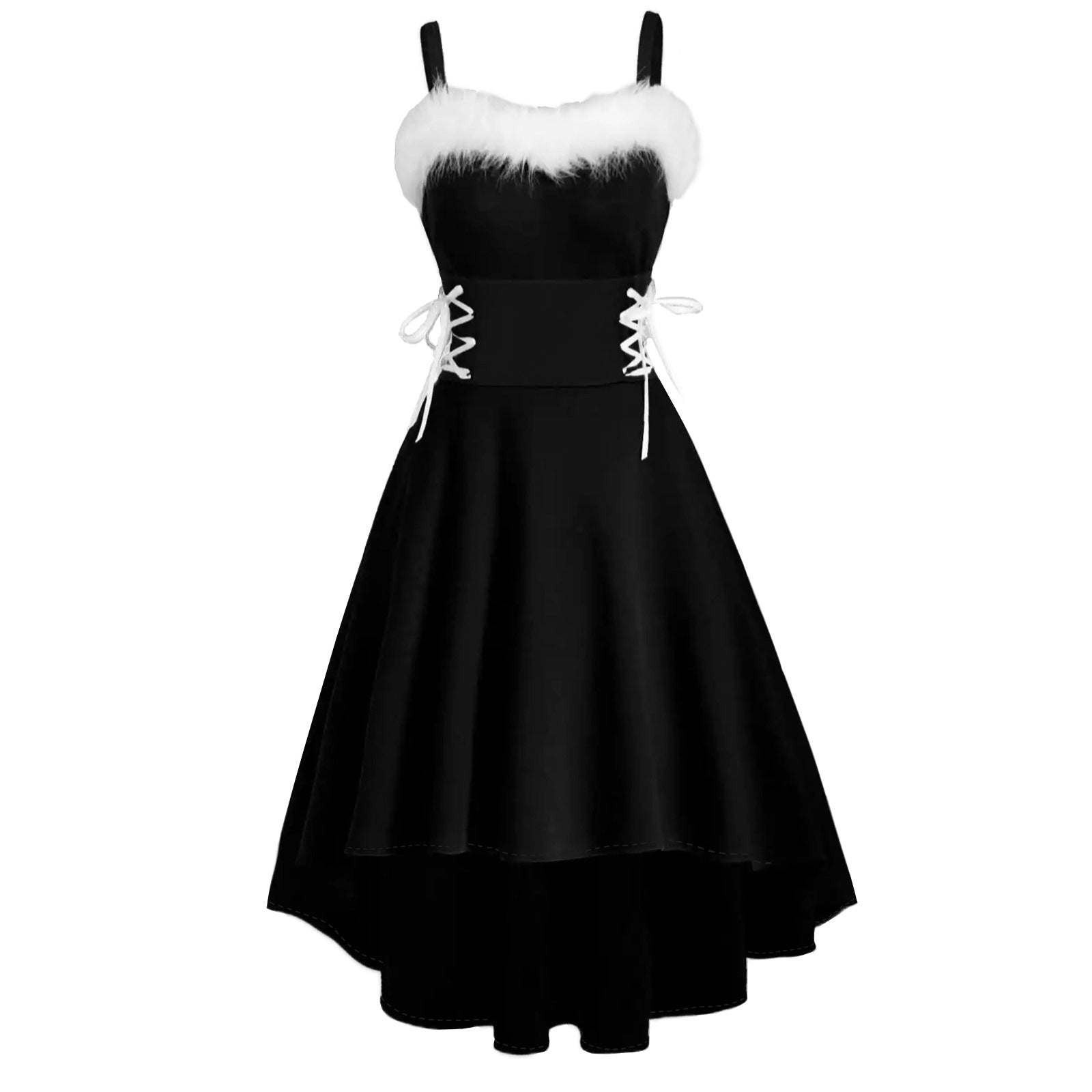Christmas Party Bunny Outfit - Faux Fur Trim Off-Shoulder Bow Dress