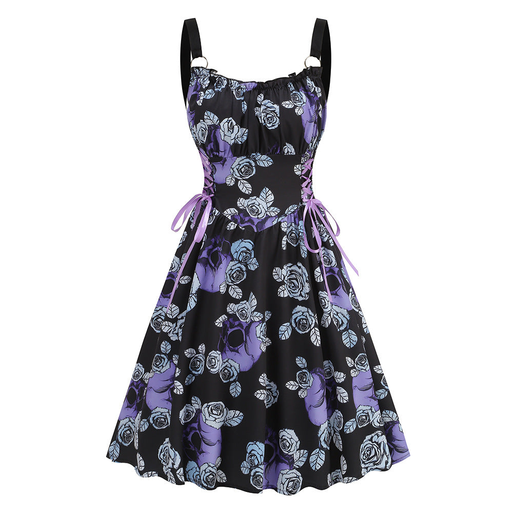 legant Floral Print O-Ring Strap Slimming Party Dress