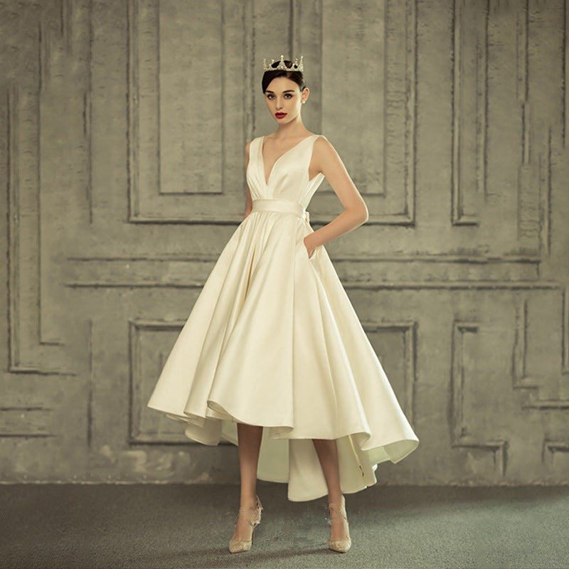 Fashion Deep V Neck Statin Asymmetrical Tea Length Occassion Dresses