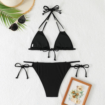 Pearl Strap Hollow-Out Bikini Set – Sexy Three-Piece Women's Swimwear