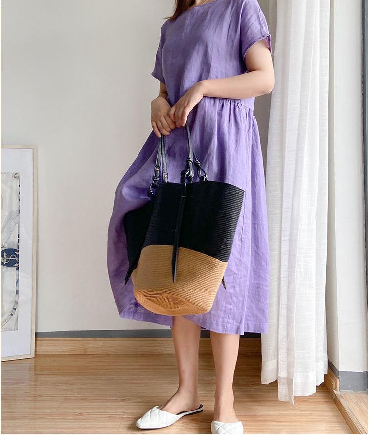 Women Loose Cozy Plus Sizes Midi Dresses-Casual Dresses-Orange-M-Free Shipping at meselling99