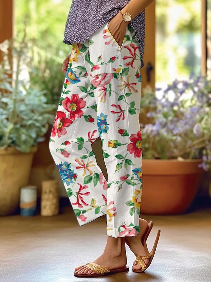 Women's Summer 3D Print Minimalist Cuffed Casual Pants