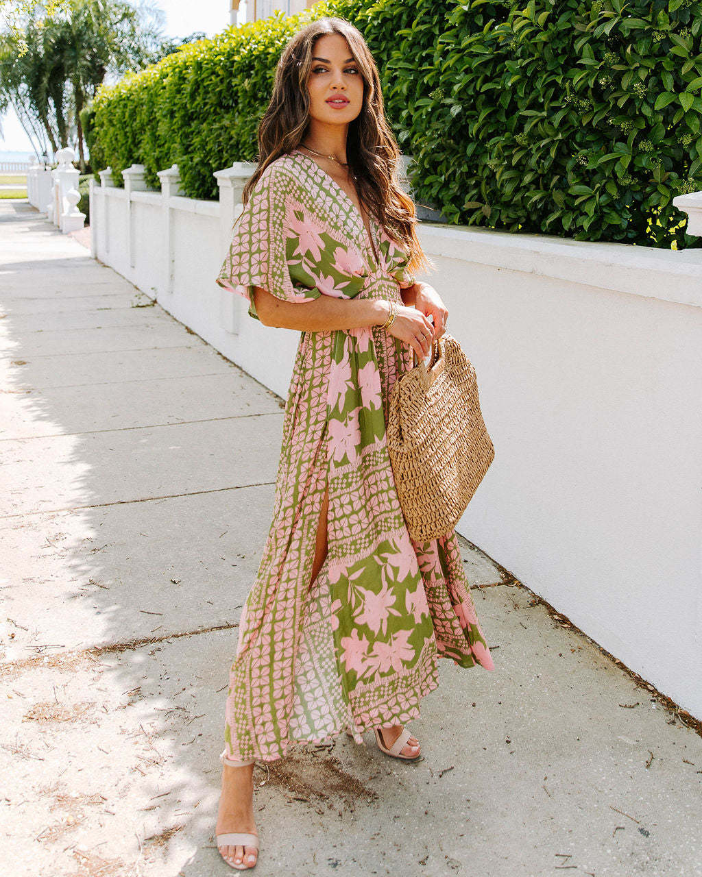 Women's Summer New Fashion Sexy High Waist Floral Print Slit Dress
