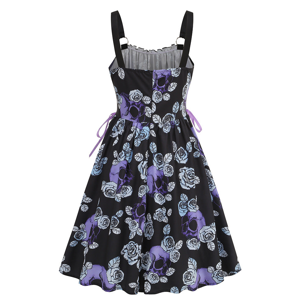 legant Floral Print O-Ring Strap Slimming Party Dress