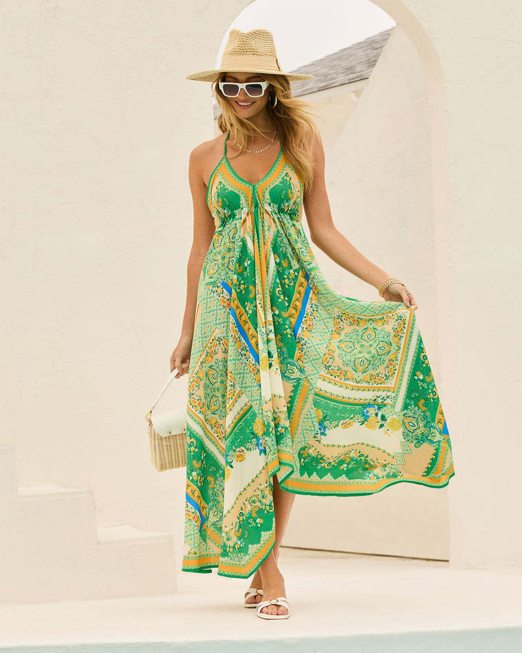 Women's Off-Shoulder V-Neck Floral Print Maxi Dress