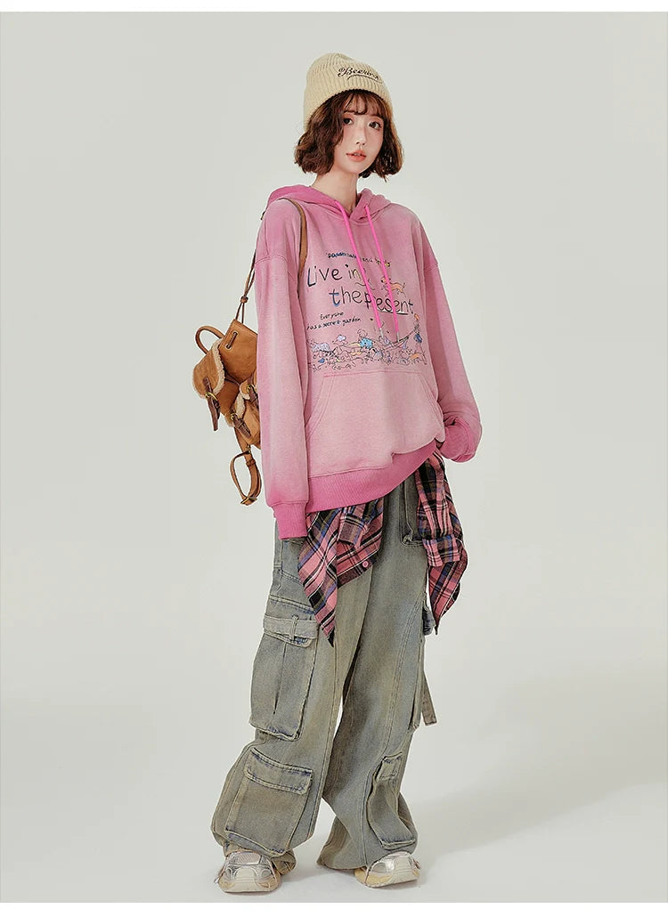 Girlyhalo Retro Hooded Sweatshirt-Pink without Velvet-S-Free Shipping Leatheretro