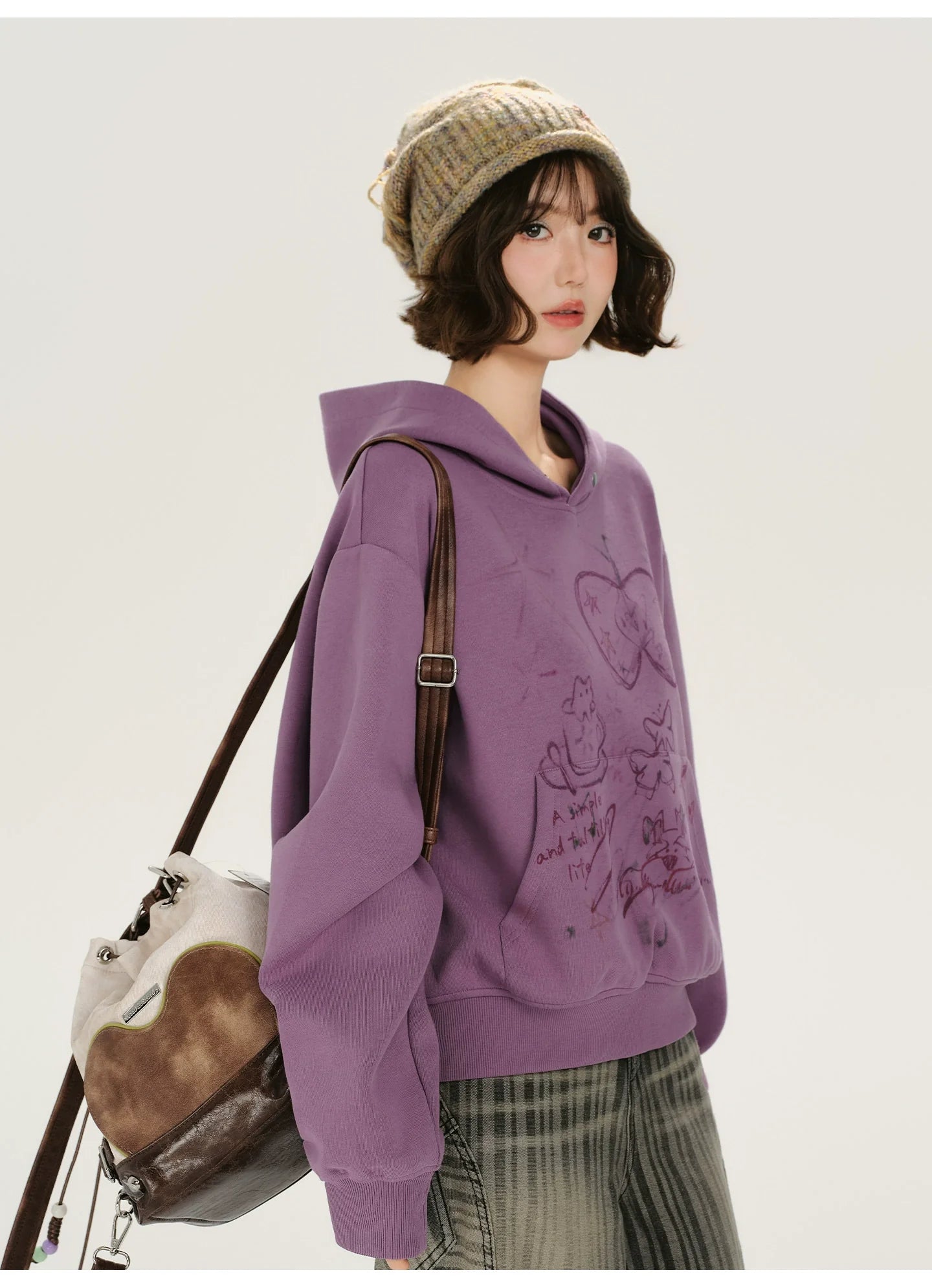 Girlyhalo Retro Print Distressed Hooded Long-Sleeve Sweatshirt