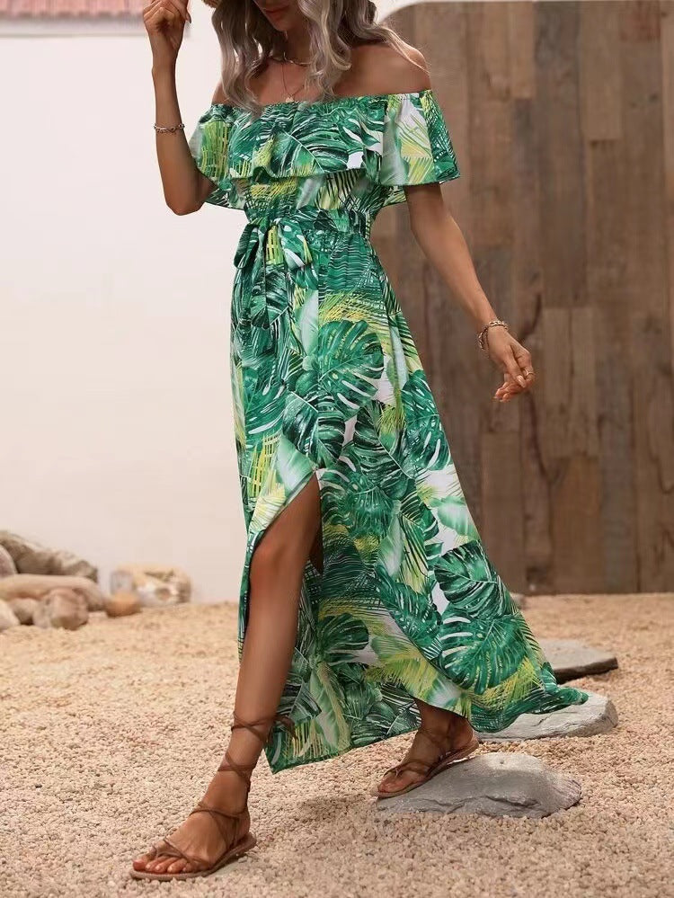 Women's Summer Off-Shoulder Ruffled Tie-Waist Dress