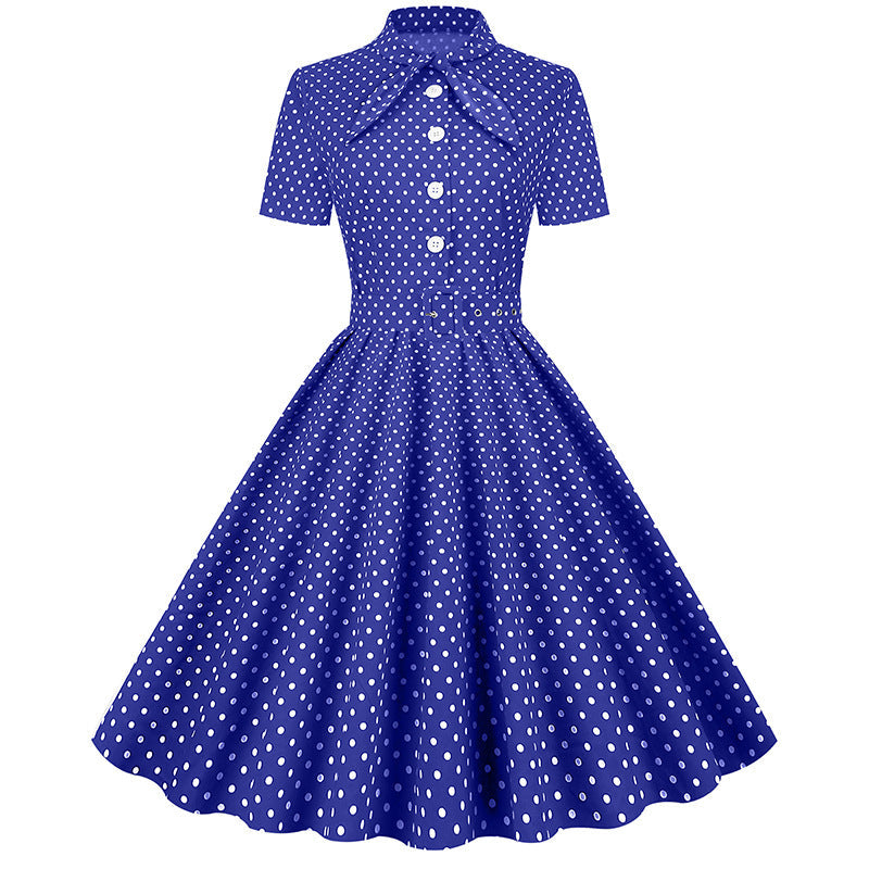 Vintage Polka Dot Short Sleeves Dresses-Dresses-Light Blue-S-Free Shipping at meselling99