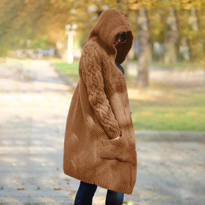Women's Winter Hooded Single Button Slim Knit Sweater