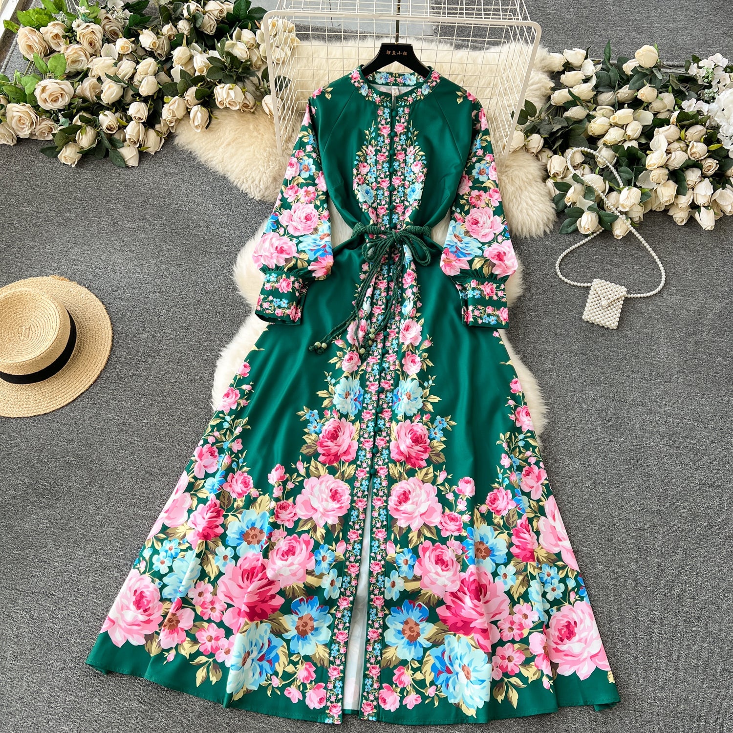 Vintage Court Floral Design Long Maxi Dresses