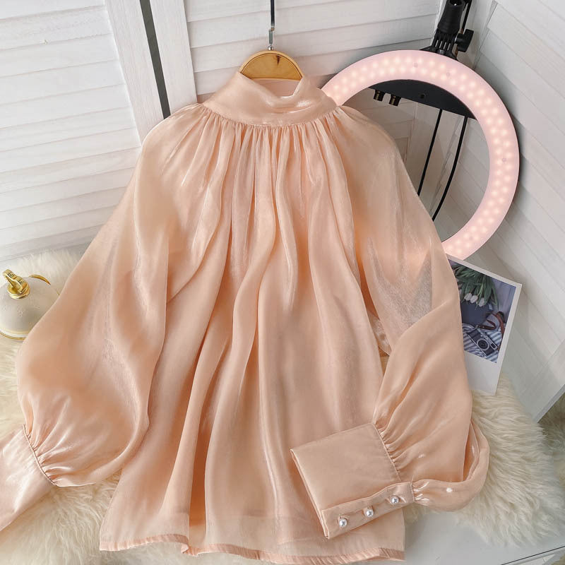 Designer Blouse with Puff Sleeves Women's Shirt, Elegant & Feminine, Soft & Chic