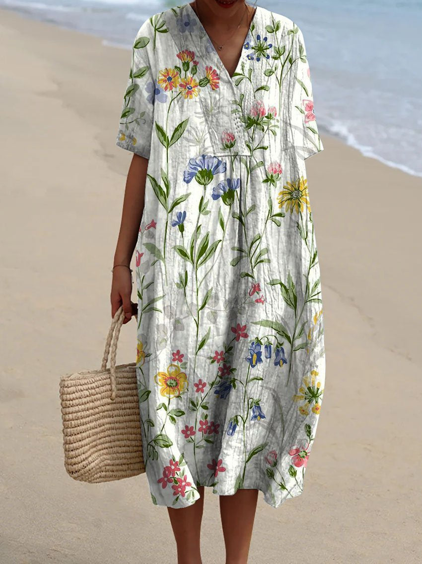 Women's Casual Floral Print 3D Sleeve Shirt Dress