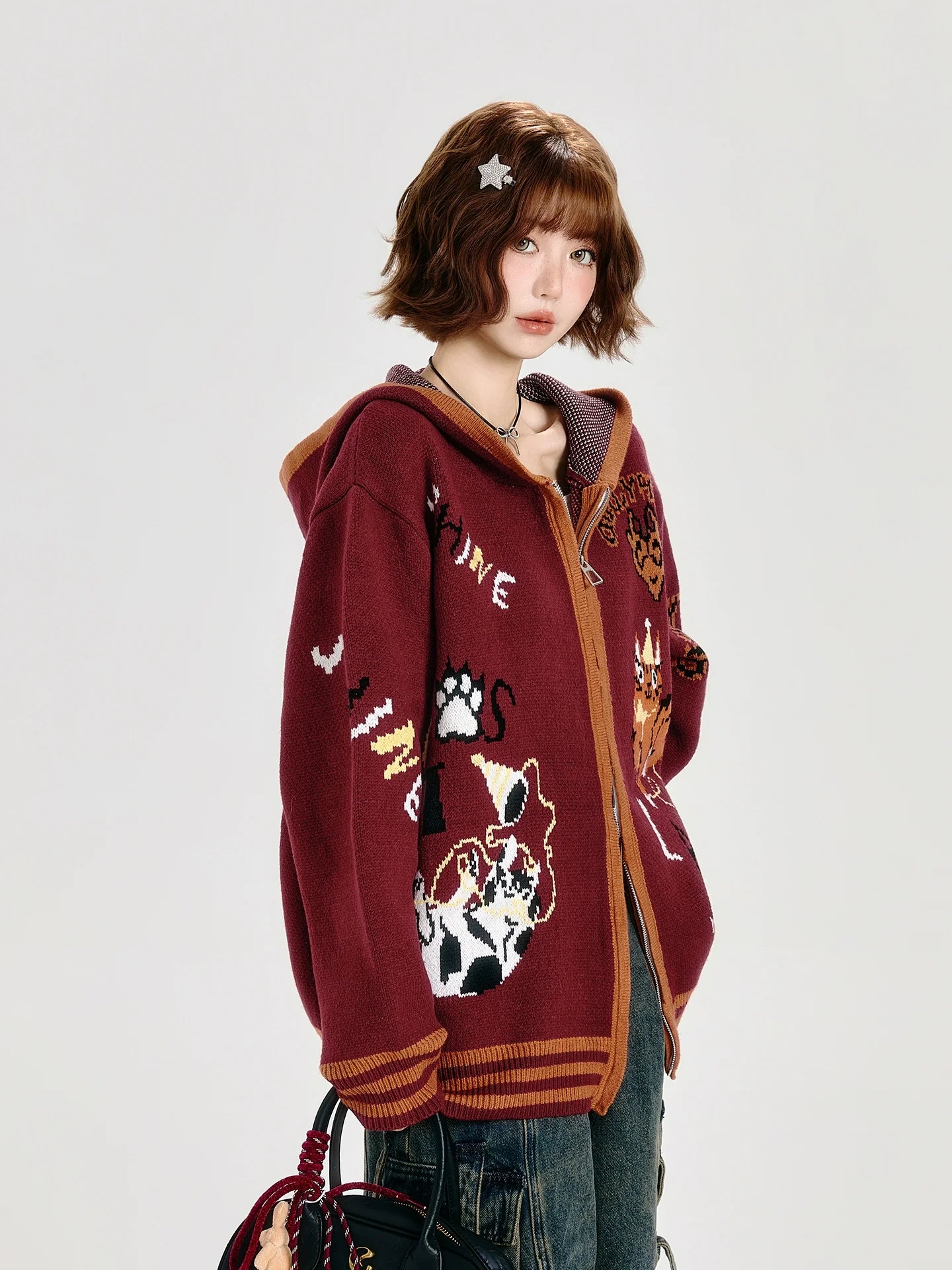 Girlyhalo Oversized Hooded Cardigan-Red-S-Free Shipping Leatheretro