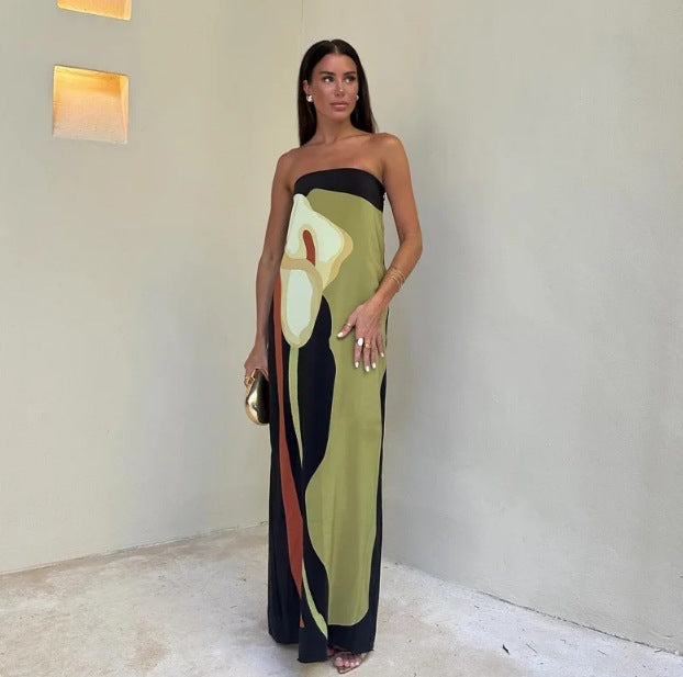 Women's Avocado Print Strapless Sundress