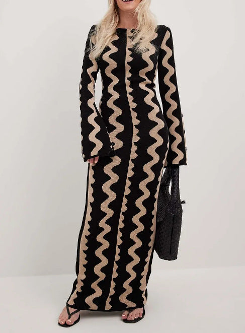 Spring Slim Fit Sweater Dress with Fashionable Print
