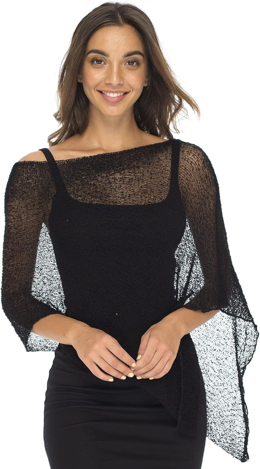 Women's Asymmetrical Cape Poncho – Lightweight Linen Knit Summer Cover-Up