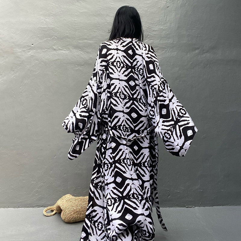 Leopard Print Long Kimono Cover-Up