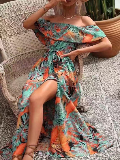 Women's Summer Off-Shoulder Ruffled Tie-Waist Dress