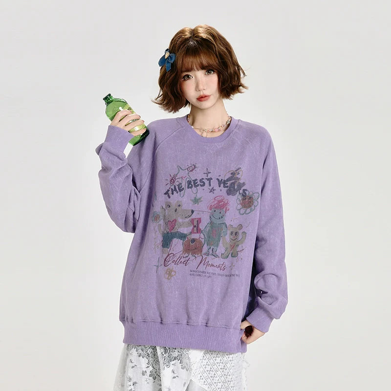 Girlyhalo Vintage Print Hoodie for Women-Purple-S-Free Shipping Leatheretro