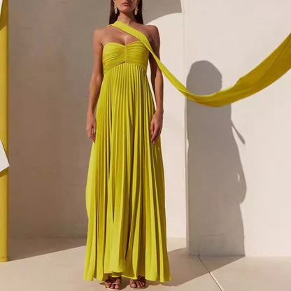 Solid Color Strapless Sleeveless Ruffled Dress for Women