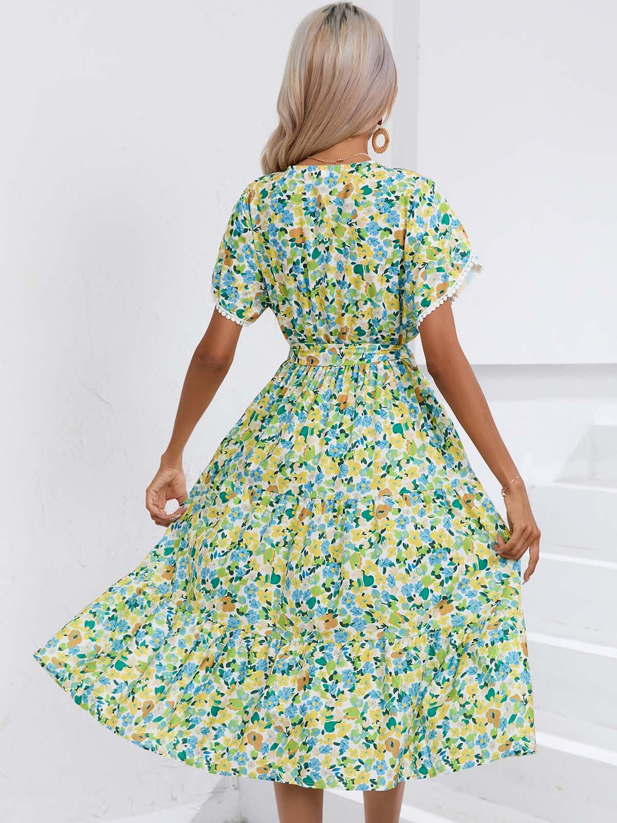 Women's Summer Floral V-Neck Split Hem Top