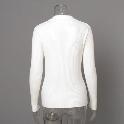 Sexy Polo Neck Knitted Pullover Sweaters