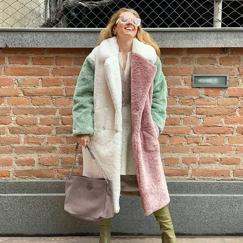 Luxury Two-Tone Long Rabbit Fur Coat