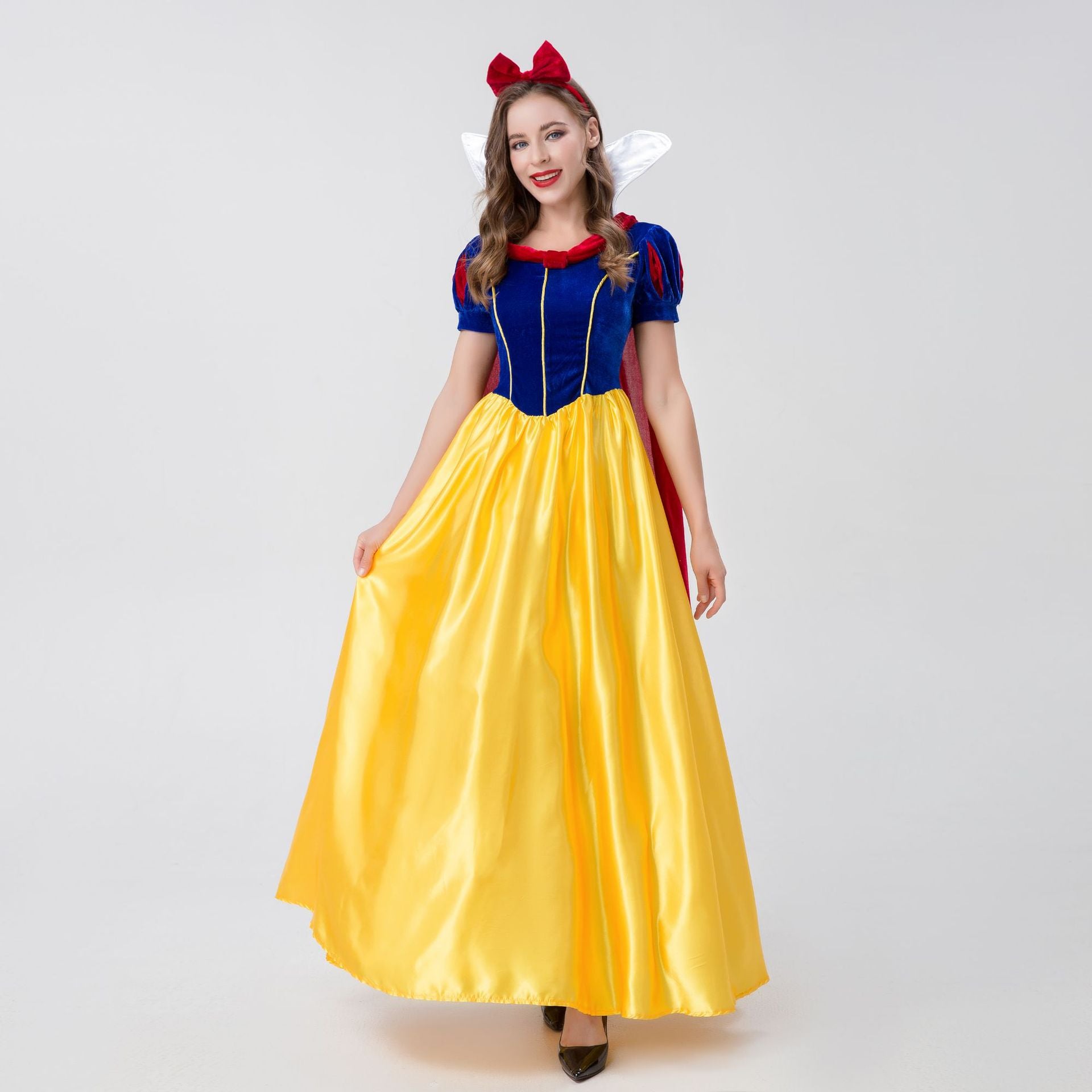 Adult Halloween Costume - Snow White Cosplay Dress with Short Sleeves and Long Skirt
