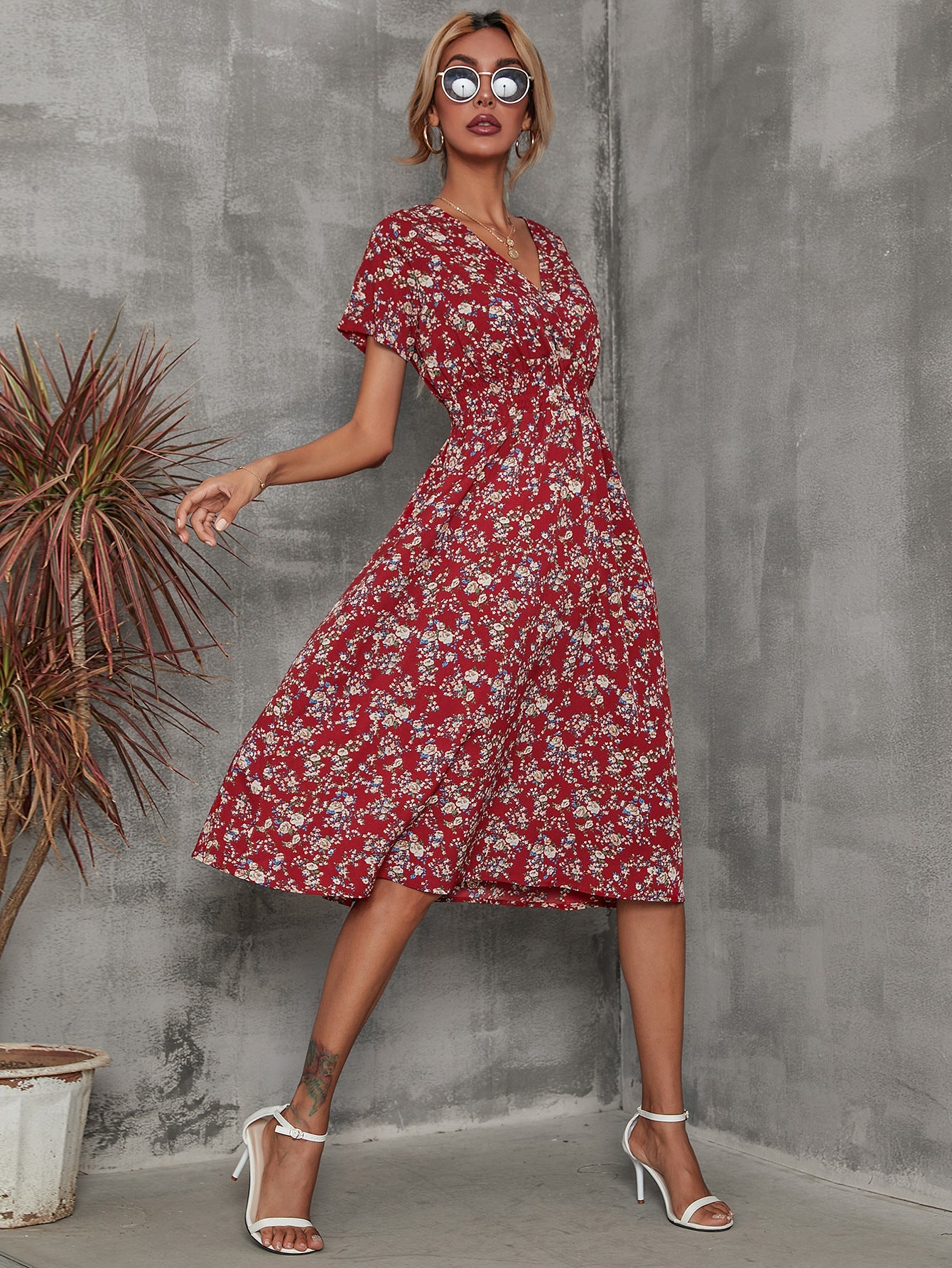 Women's Summer Floral Print Short Sleeve Dress