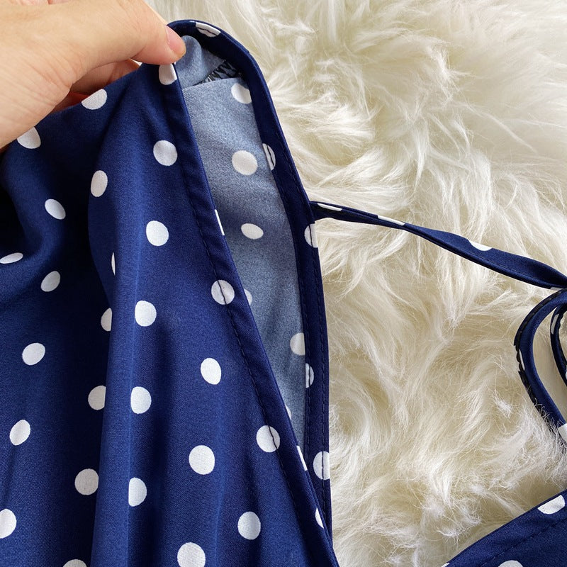 Women's Sexy V-Neck Batwing Sleeve Waist-Cinching Slimming Polka Dot Print Jumpsuit