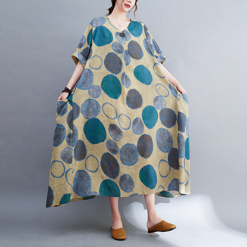 Vintage Summer Plus Sizes Cozy Dresses-Dresses-Blue-L-Free Shipping at meselling99